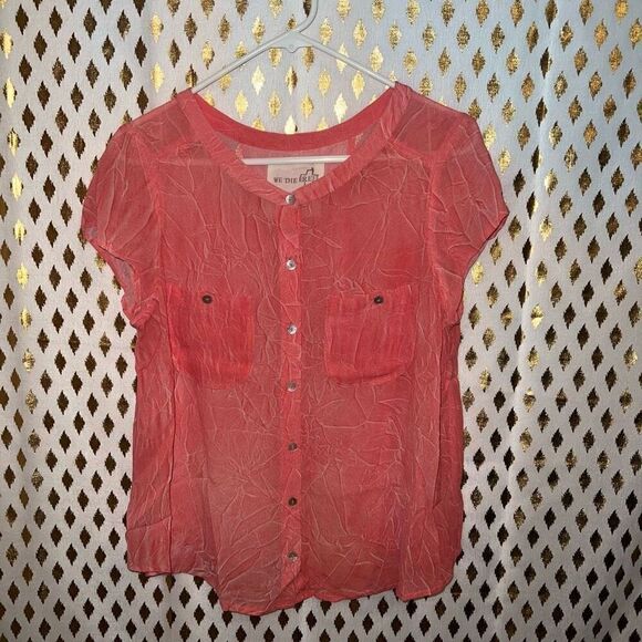 Free People We the Free Viscose Dark Coral Gauze Blouse size M Orange top - Picture 6 of 8